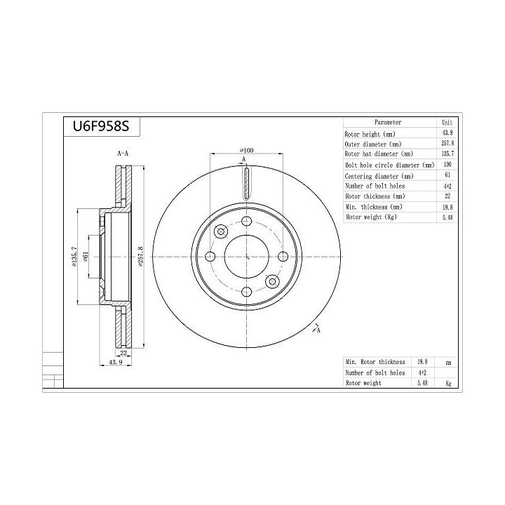 Stabdžių diskas AISIN U6F958S