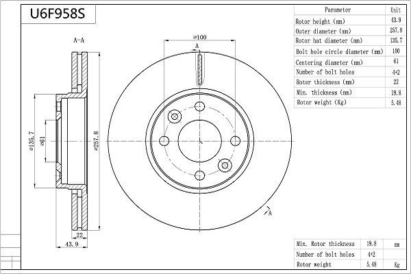 Stabdžių diskas AISIN U6F958S