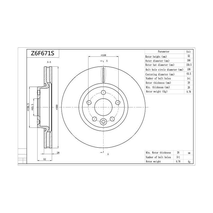 Stabdžių diskas AISIN Z6F671S
