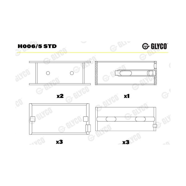 Pagrindiniai guoliai, alkūninis velenas GLYCO H006/5 STD