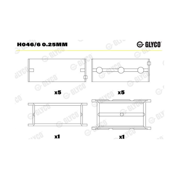 Pagrindiniai guoliai, alkūninis velenas GLYCO H046/6 0.25mm