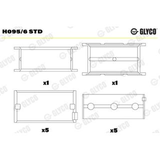 Pagrindiniai guoliai, alkūninis velenas GLYCO H095/6 STD