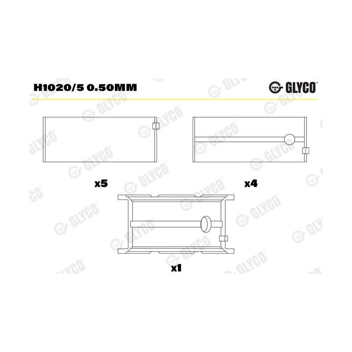 Pagrindiniai guoliai, alkūninis velenas GLYCO H1020/5 0.50mm