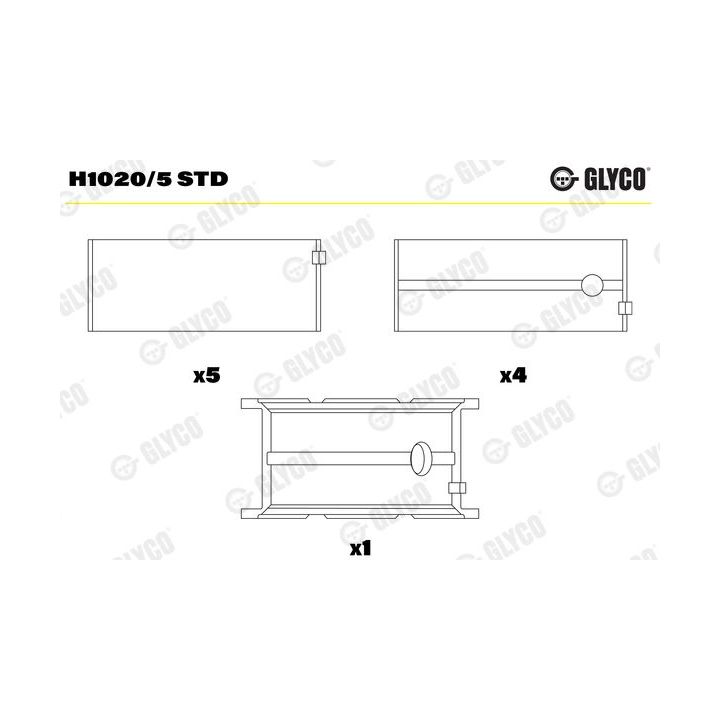 Pagrindiniai guoliai, alkūninis velenas GLYCO H1020/5 STD