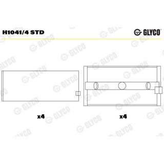 Pagrindiniai guoliai, alkūninis velenas GLYCO H1041/4 STD