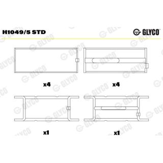 Pagrindiniai guoliai, alkūninis velenas GLYCO H1049/5 STD