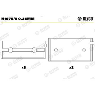 Pagrindiniai guoliai, alkūninis velenas GLYCO H1075/5 0.25mm