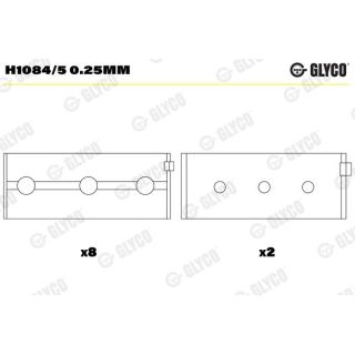 Pagrindiniai guoliai, alkūninis velenas GLYCO H1084/5 0.25mm