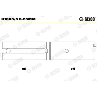 Pagrindiniai guoliai, alkūninis velenas GLYCO H1085/5 0.25mm