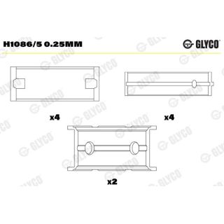 Pagrindiniai guoliai, alkūninis velenas GLYCO H1086/5 0.25mm