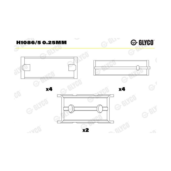 Pagrindiniai guoliai, alkūninis velenas GLYCO H1086/5 0.25mm