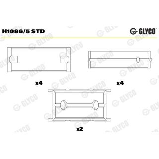 Pagrindiniai guoliai, alkūninis velenas GLYCO H1086/5 STD