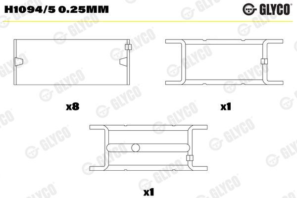 Pagrindiniai guoliai, alkūninis velenas GLYCO H1094/5 0.25mm