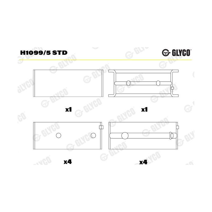 Pagrindiniai guoliai, alkūninis velenas GLYCO H1099/5 STD