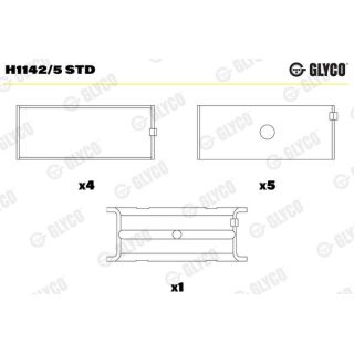 Pagrindiniai guoliai, alkūninis velenas GLYCO H1142/5 STD