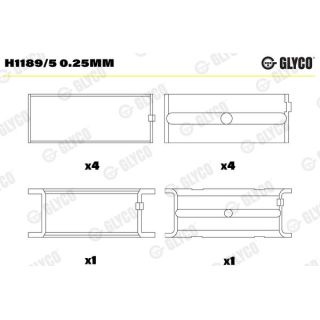 Pagrindiniai guoliai, alkūninis velenas GLYCO H1189/5 0.25mm