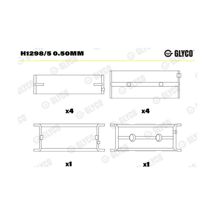Pagrindiniai guoliai, alkūninis velenas GLYCO H1298/5 0.50MM