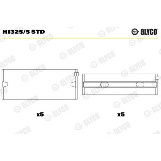Pagrindiniai guoliai, alkūninis velenas GLYCO H1325/5 STD