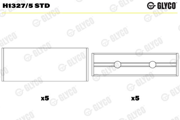 Pagrindiniai guoliai, alkūninis velenas GLYCO H1327/5 STD