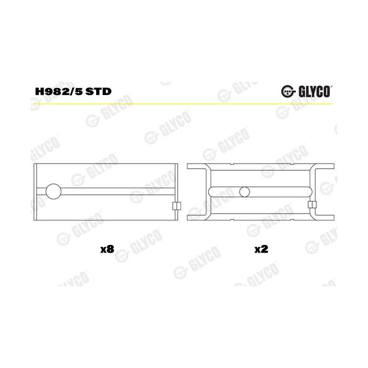 Pagrindiniai guoliai, alkūninis velenas GLYCO H982/5 STD