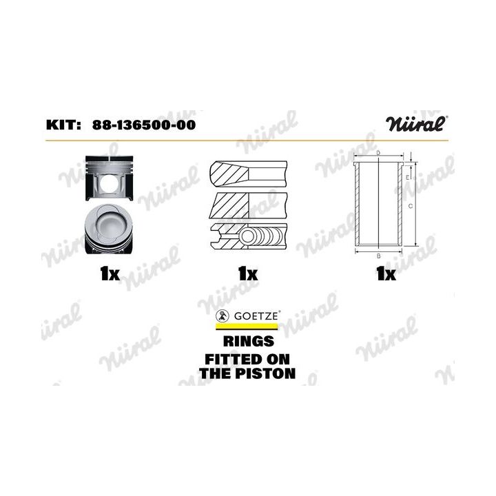Remonto komplektas, stūmoklis / cilindro įvorė NÜRAL 88-136500-00