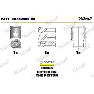 Remonto komplektas, stūmoklis / cilindro įvorė NÜRAL 88-142900-00