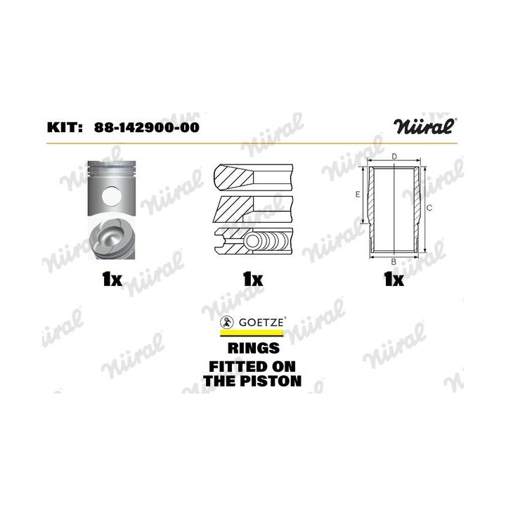 Remonto komplektas, stūmoklis / cilindro įvorė NÜRAL 88-142900-00