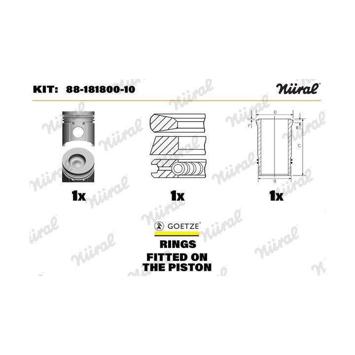 Remonto komplektas, stūmoklis / cilindro įvorė NÜRAL 88-181800-10