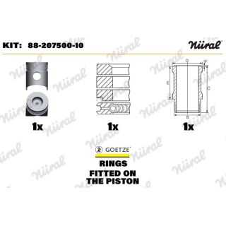 Remonto komplektas, stūmoklis / cilindro įvorė NÜRAL 88-207500-10