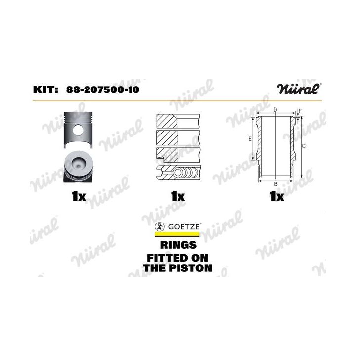 Remonto komplektas, stūmoklis / cilindro įvorė NÜRAL 88-207500-10