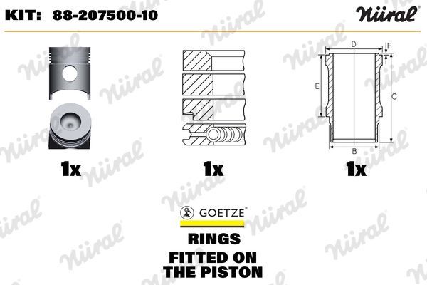 Remonto komplektas, stūmoklis / cilindro įvorė NÜRAL 88-207500-10