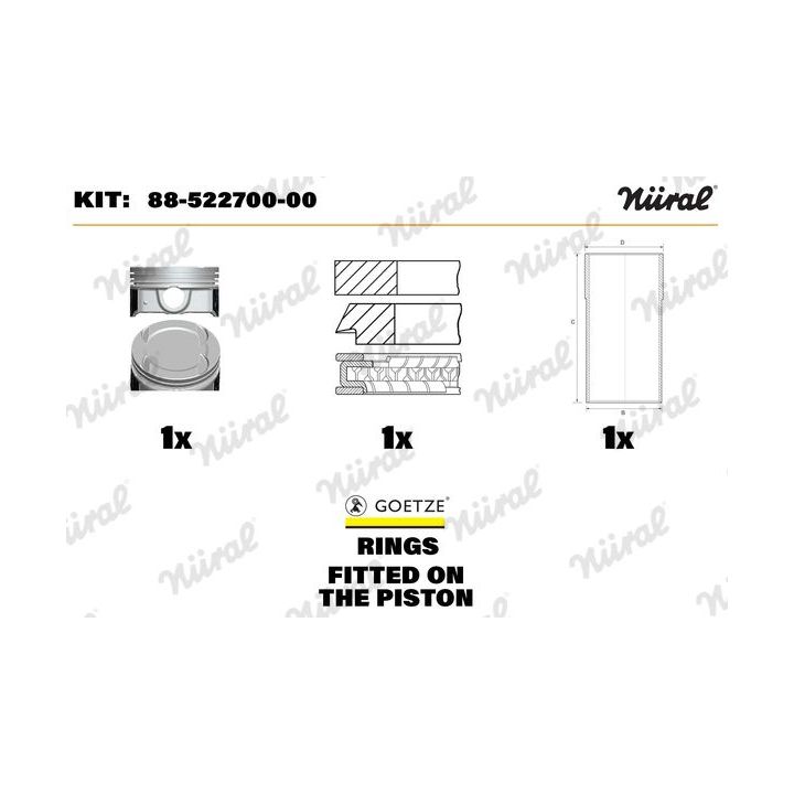 Remonto komplektas, stūmoklis / cilindro įvorė NÜRAL 88-522700-00