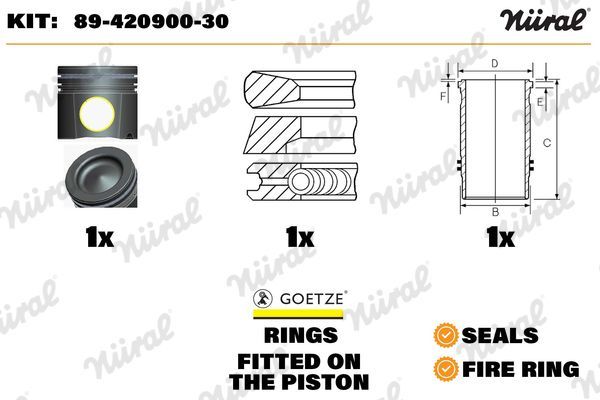 Remonto komplektas, stūmoklis / cilindro įvorė NÜRAL 89-420900-30