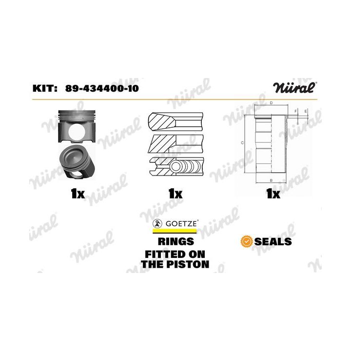 Remonto komplektas, stūmoklis / cilindro įvorė NÜRAL 89-434400-10