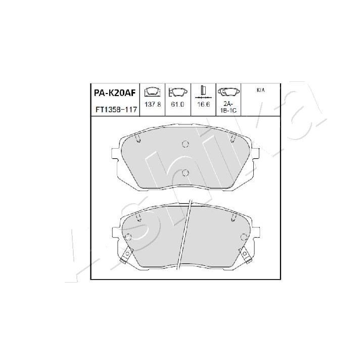 Stabdžių trinkelių rinkinys, diskinis stabdys ASHIKA 50-0K-K20