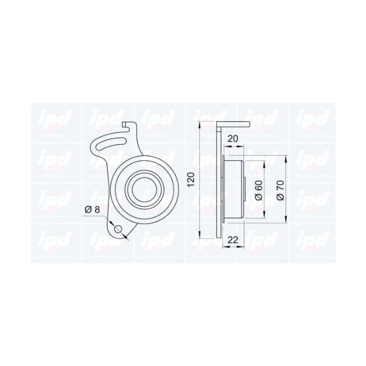 įtempiklio skriemulys, paskirstymo diržas IPD 14-0199