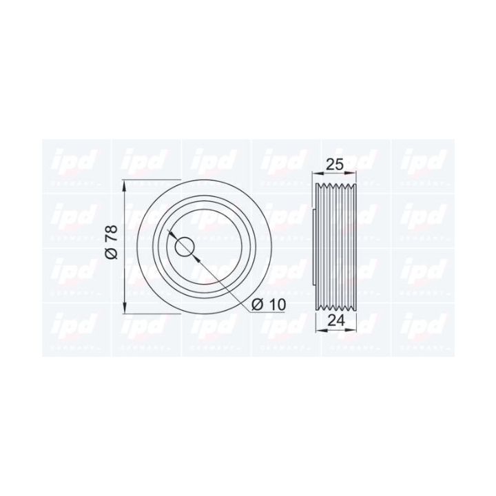 įtempiklio skriemulys, V formos rumbuotas diržas IPD 14-0057
