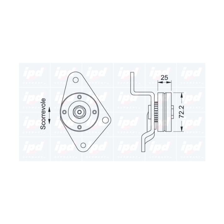 įtempiklio skriemulys, V formos rumbuotas diržas IPD 14-0291