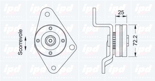 įtempiklio skriemulys, V formos rumbuotas diržas IPD 14-0291