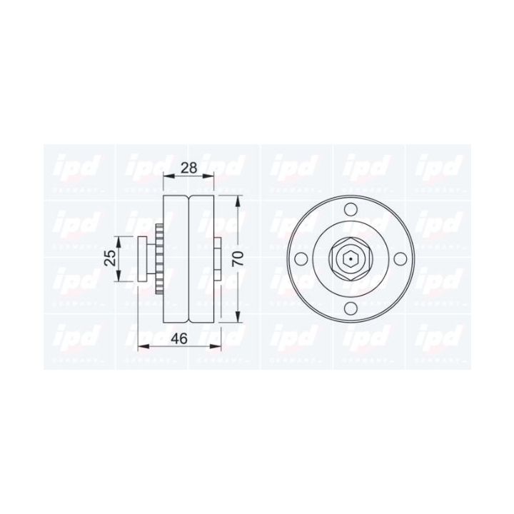įtempiklio skriemulys, V formos rumbuotas diržas IPD 14-0318