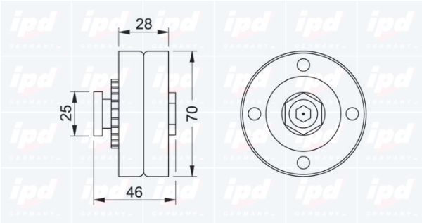 įtempiklio skriemulys, V formos rumbuotas diržas IPD 14-0318