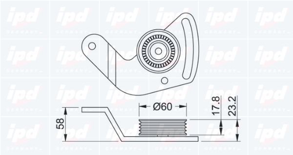 įtempiklio skriemulys, V formos rumbuotas diržas IPD 14-0337