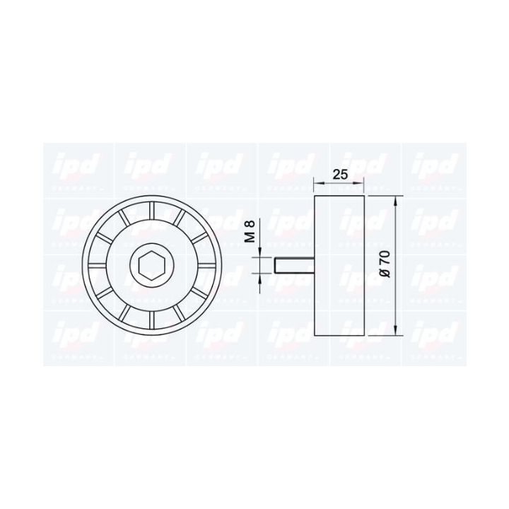 įtempiklio skriemulys, V formos rumbuotas diržas IPD 14-0364