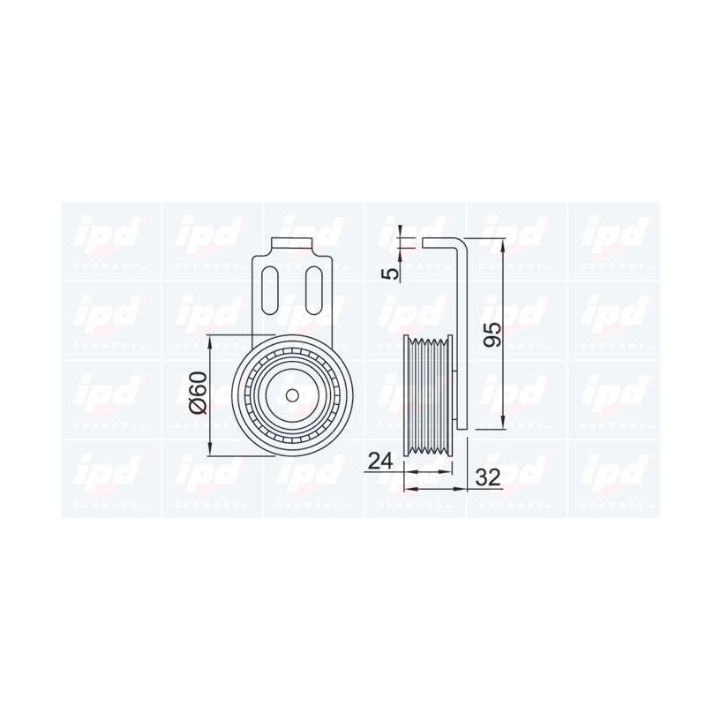 įtempiklio skriemulys, V formos rumbuotas diržas IPD 14-0424