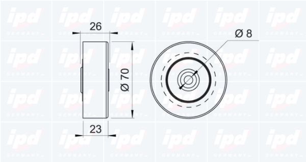 įtempiklio skriemulys, V formos rumbuotas diržas IPD 14-0498