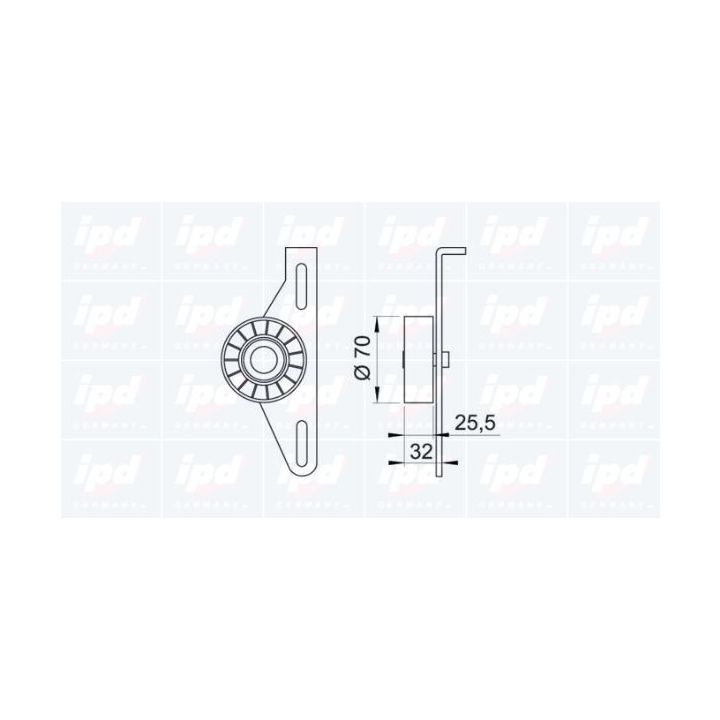 įtempiklio skriemulys, V formos rumbuotas diržas IPD 14-0581