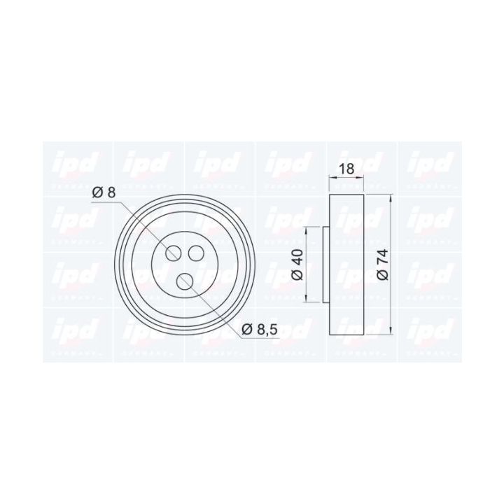 įtempiklio skriemulys, V formos rumbuotas diržas IPD 14-0845