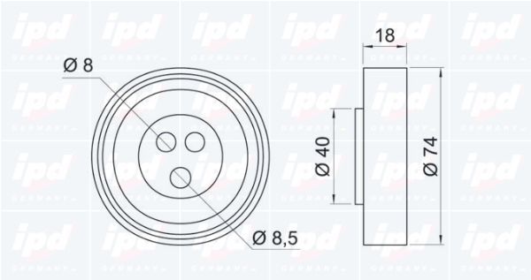 įtempiklio skriemulys, V formos rumbuotas diržas IPD 14-0845