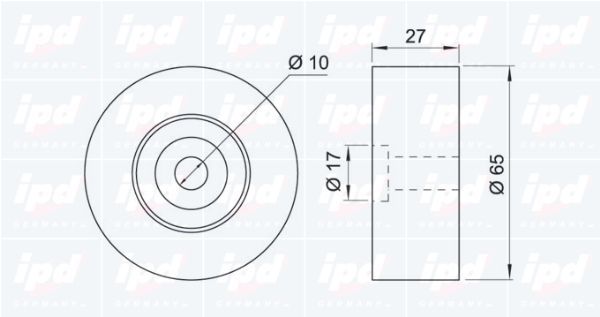 įtempiklio skriemulys, V formos rumbuotas diržas IPD 15-0181