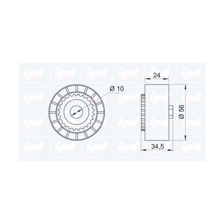 įtempiklio skriemulys, V formos rumbuotas diržas IPD 15-0340